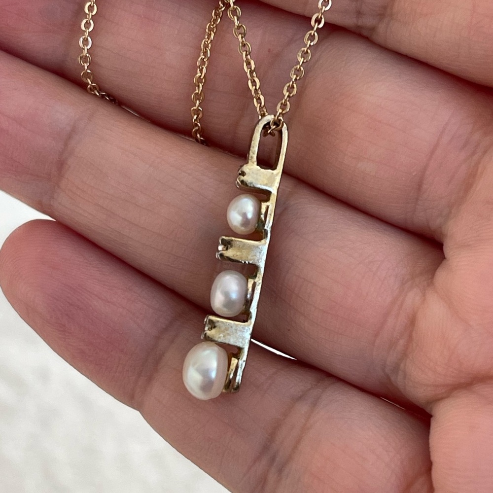 Genuine freshwater cultured pearl & diamond gold plated solid 925 silver pendant - Picture 6 of 11